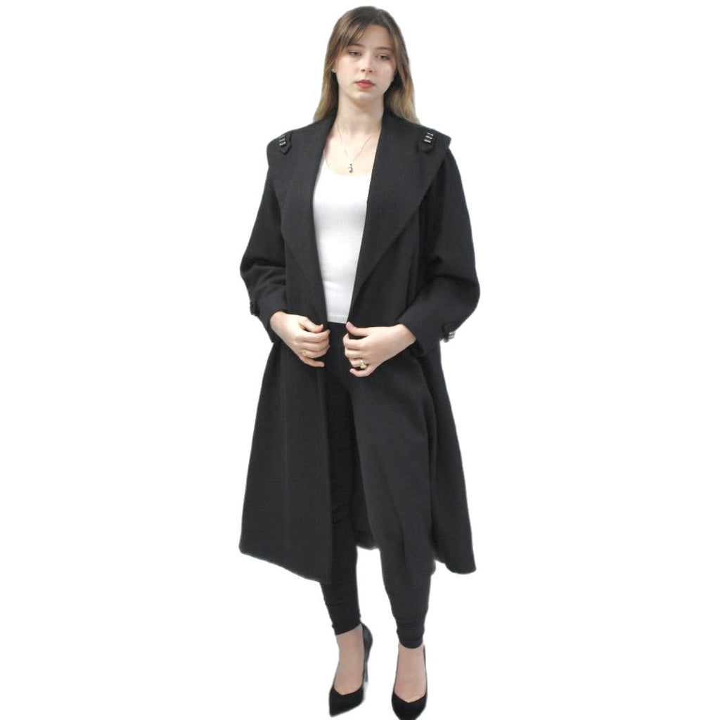 Womens Black Wool Swing Coat 1940s 1950s M-L Fab Bakelite Ornaments Morris coat The Best Vintage Clothing