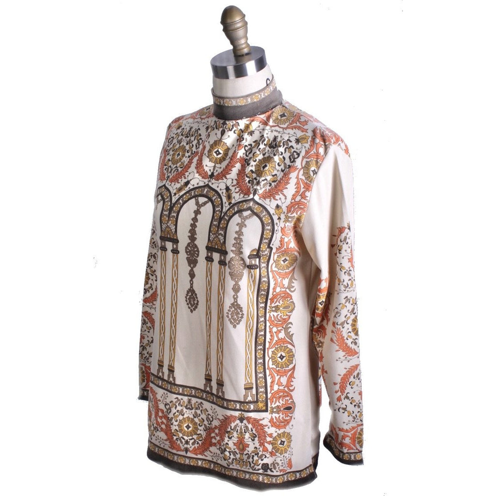 VTG Mod Top retro 1970's Nylon Stretch Orange Gold Brown Women M Astronauts Wives New Arrivals The Best Vintage Clothing