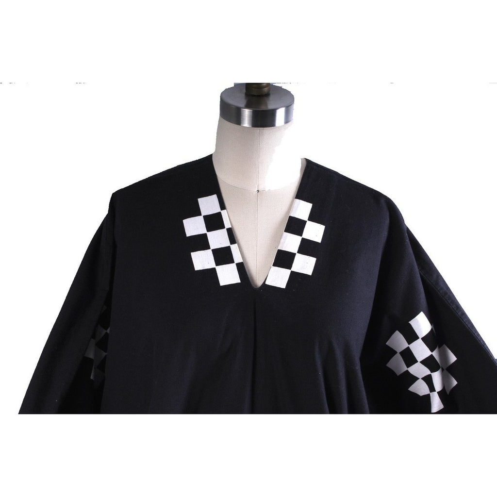 VTG Marimekko ”Pivo” by Katsuji Wakisaka 1975 BLACK/ White Cotton Kaftan Maxi S marimekko The Best Vintage Clothing