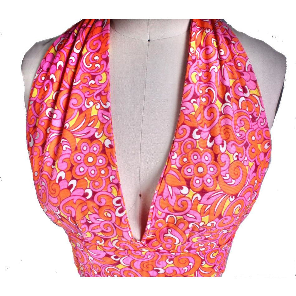 Vintage Halter Top Hot Pink Print Womens Xs/S1970s top The Best Vintage Clothing