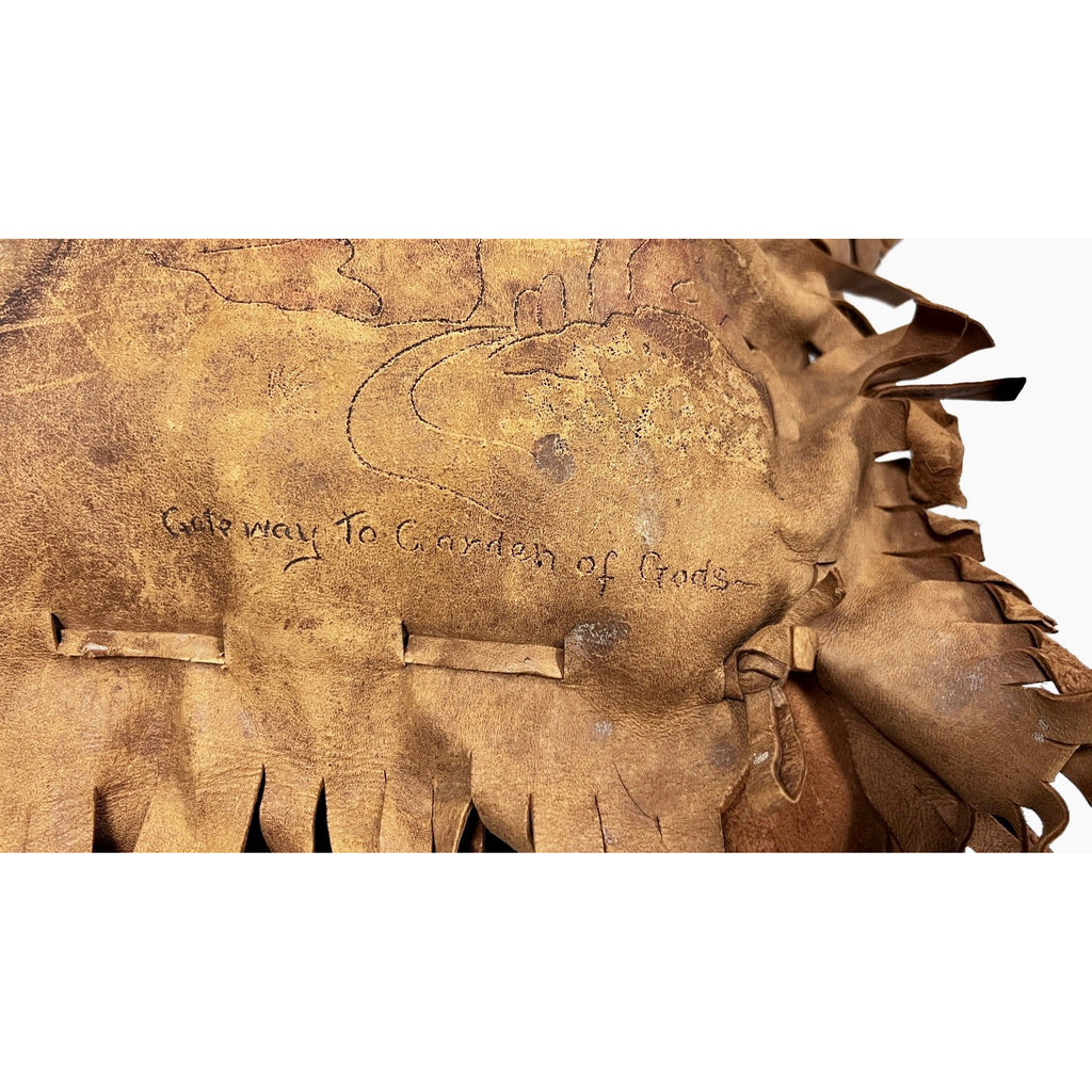 Antique Arts & Crafts Buckskin Pillow "Denver" Western Deco Hand Painted Fringed Collectibles The Best Vintage Clothing