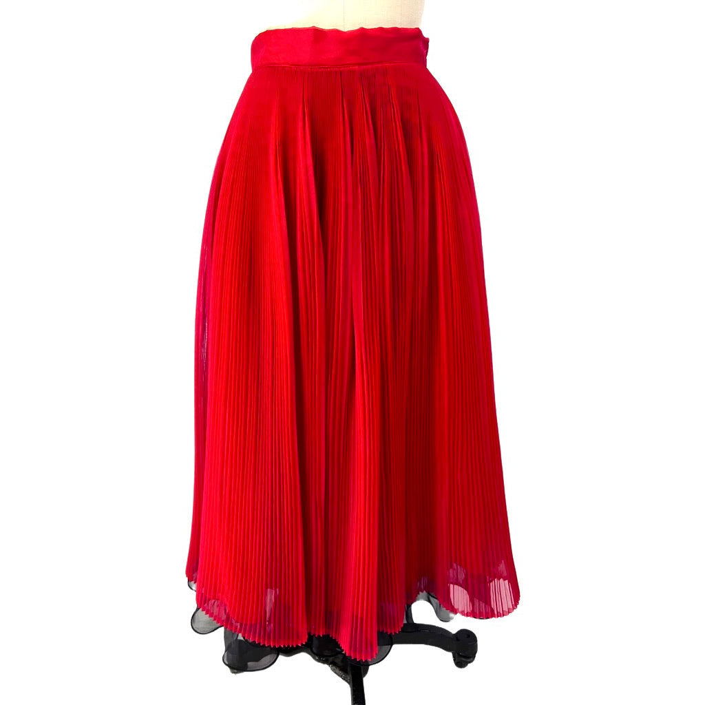 Vintage Skirt Red Pleated Nylon Chiffon 1940S Small 25" Waist Cart2cart The Best Vintage Clothing