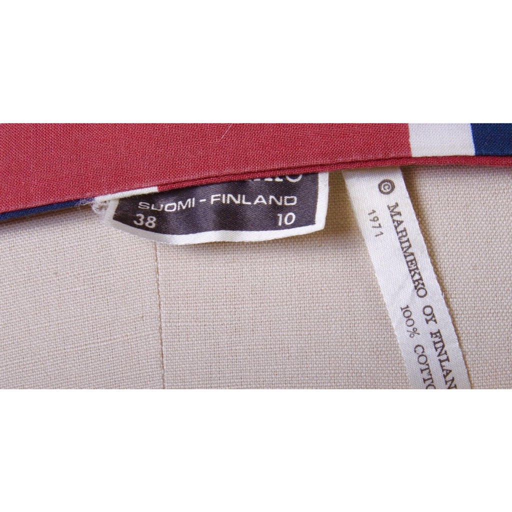 Vintage 1971 Marimekko Jumper Maxi Sleeveless Full Skirt Maxi Dress Cotton 38/10 Blue Red marimekko The Best Vintage Clothing