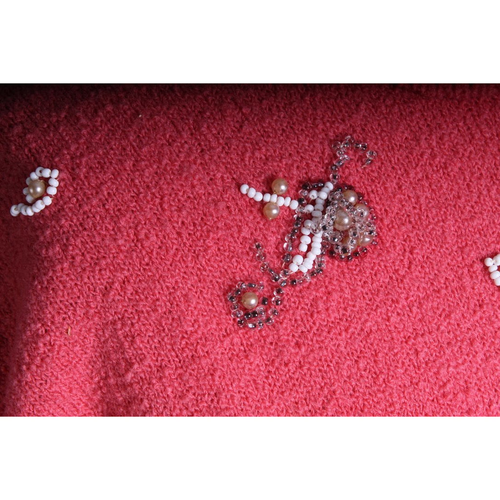 2PC Vintage Secretary Skirt Suit Sweater Suit 1950s Pink Beaded Wool Boucle Womens M Women's,New Arrivals The Best Vintage Clothing