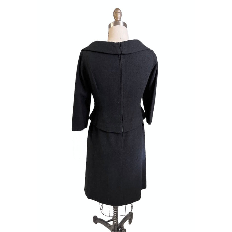 Halifax Paris Vintage Black Wool Boucle Cocktail Dress LBD 1950S 36-30-38 Cart2cart Halifax