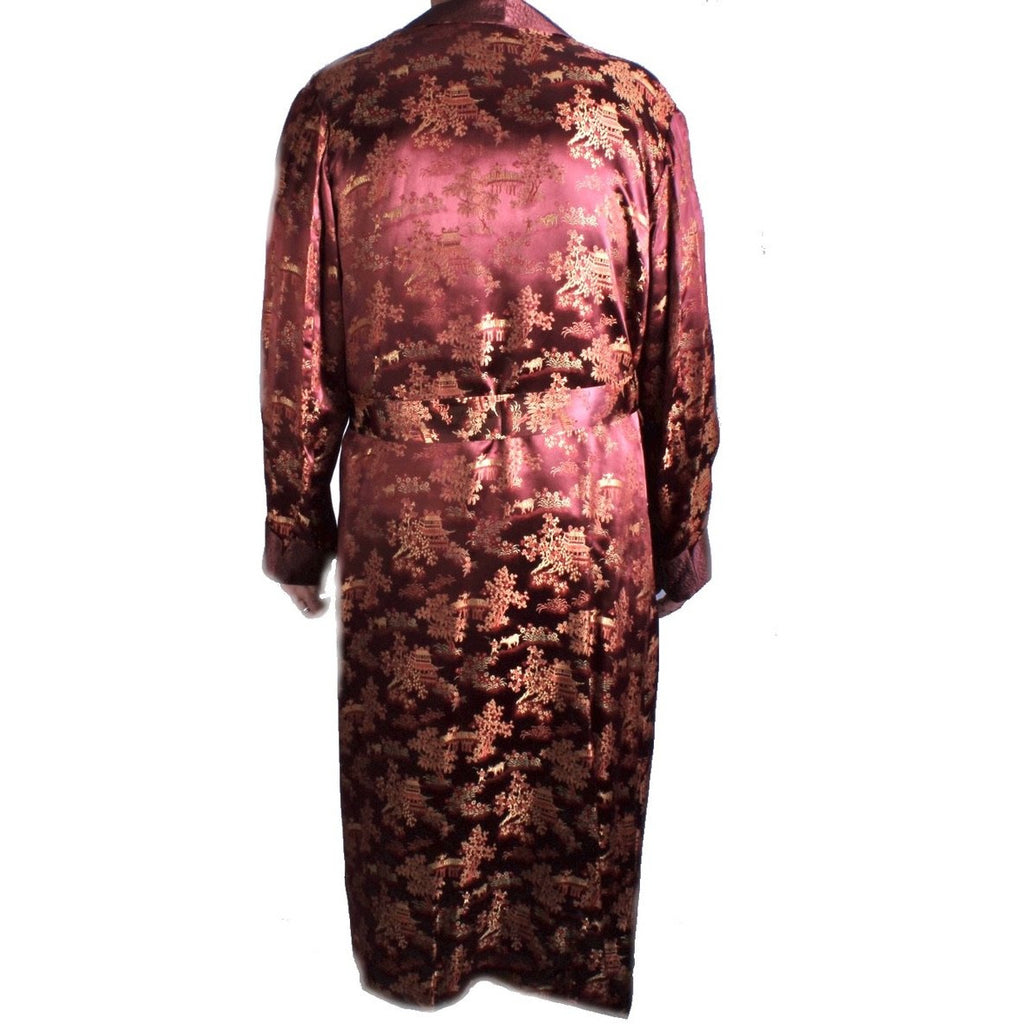 Vintage Mens Rayon Damask Robe Asian 1940s L XL Maroon Gold WW2 Men's Vintage,New Arrivals The Best Vintage Clothing
