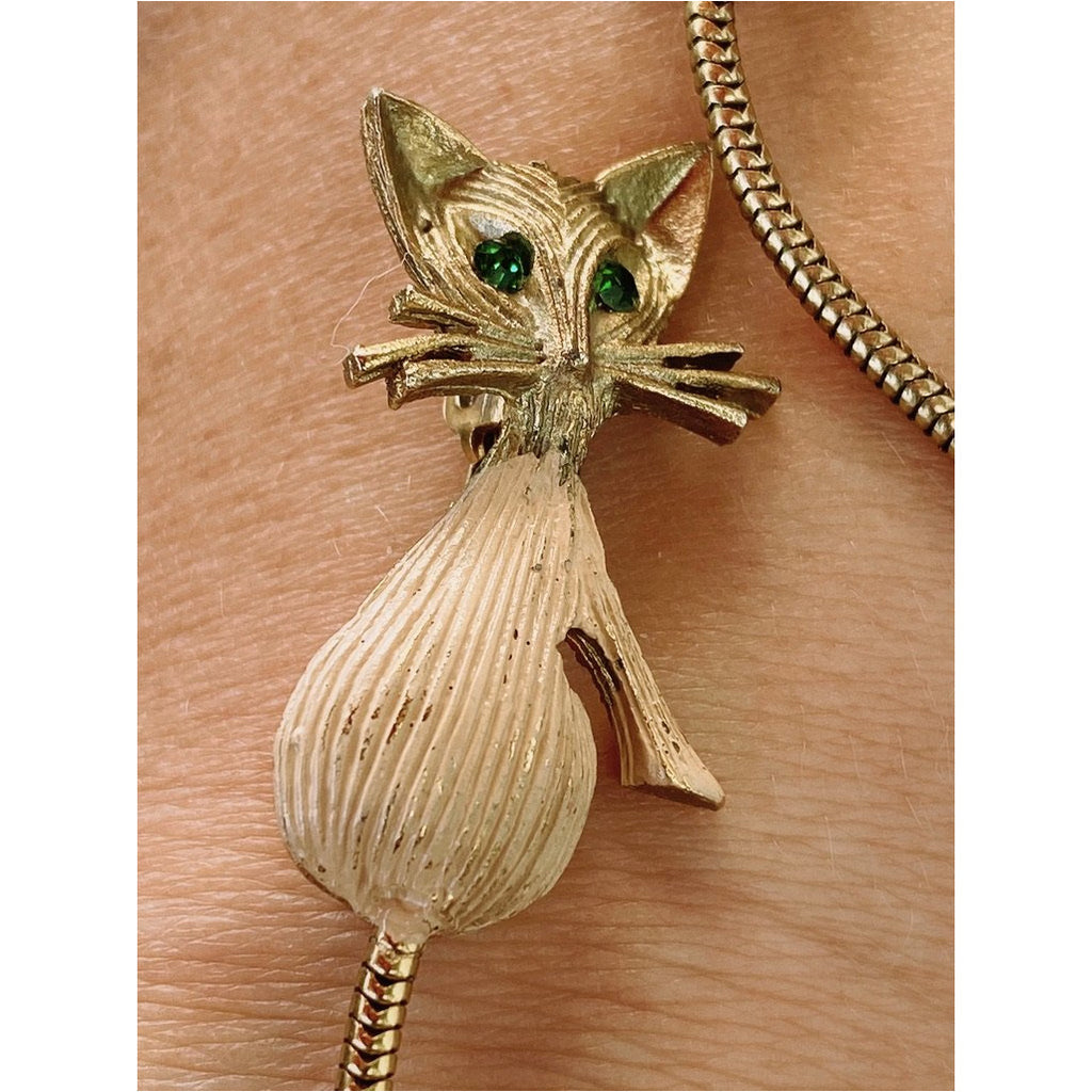 Vintage Gold Tone Cool Kitties Cat Brooches Scatter Pins 1960s Green Eyes On Sale The Best Vintage Clothing