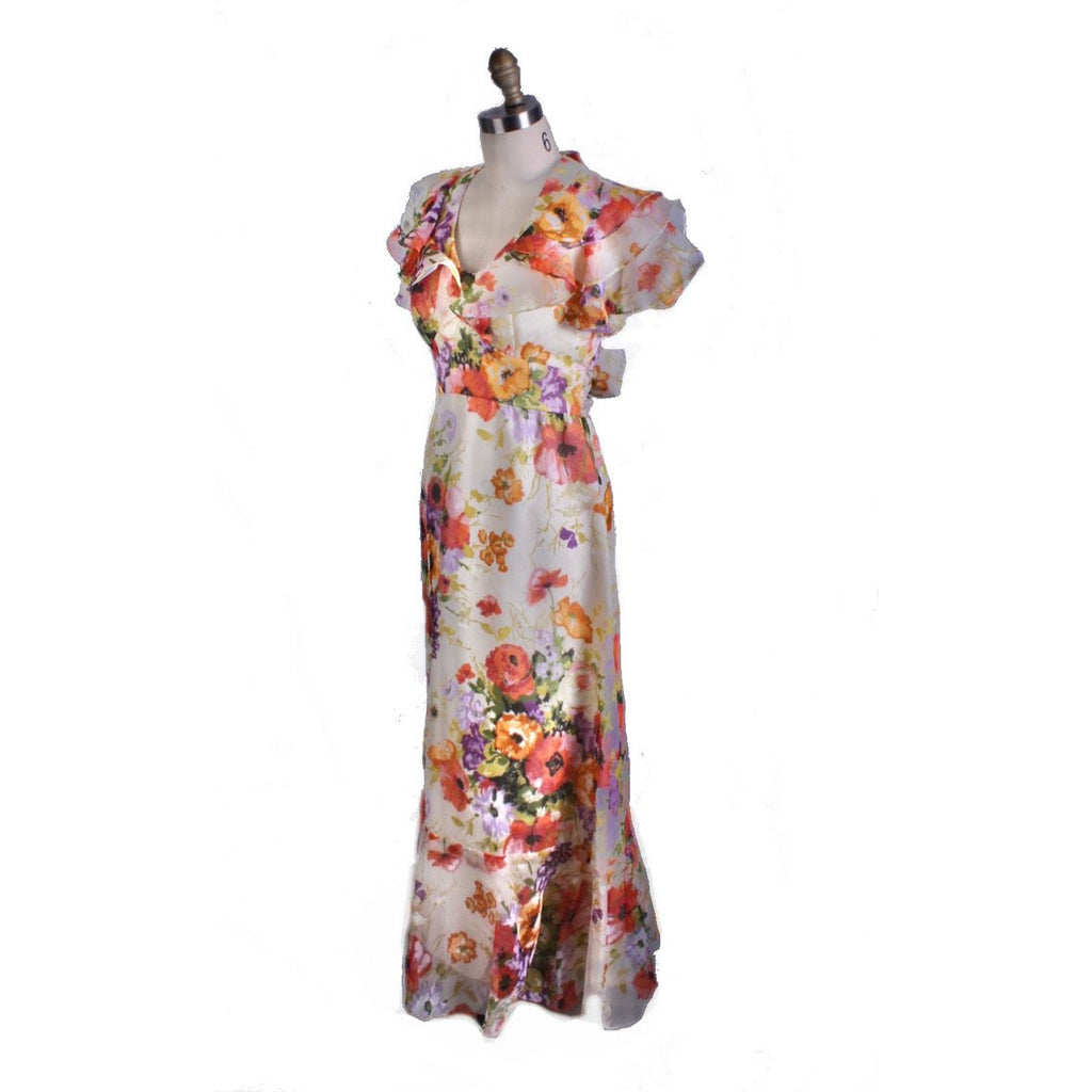 VTG FLoral 1970s Maxi Cottagecore Dress Gown Poppies Sz S/M Romantic 1930s look New Arrivals The Best Vintage Clothing