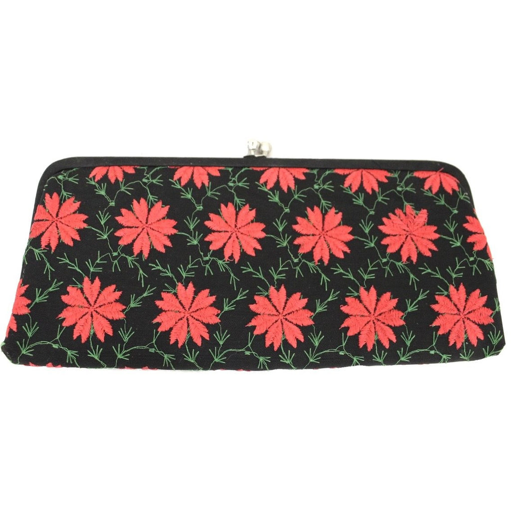 Womens Vintage Clutch Purse Bag Poinsettia Embroidery 1950s Black/Red Handbags,On Sale The Best Vintage Clothing
