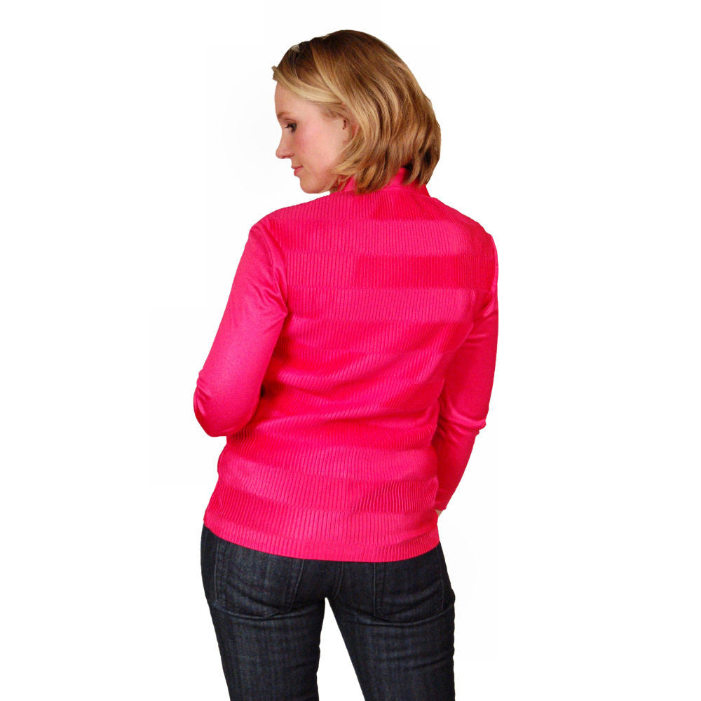 VTG 1970s Kay Silver Fuchsia Rib Knit Acetate Blouse Canada Collared Button Front Sz 10 On Sale,Women's The Best Vintage Clothing