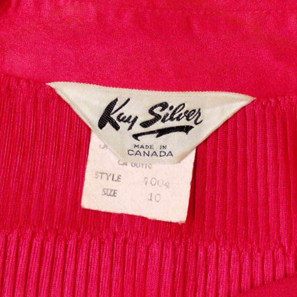 VTG 1970s Kay Silver Fuchsia Rib Knit Acetate Blouse Canada Collared Button Front Sz 10 On Sale,Women's The Best Vintage Clothing
