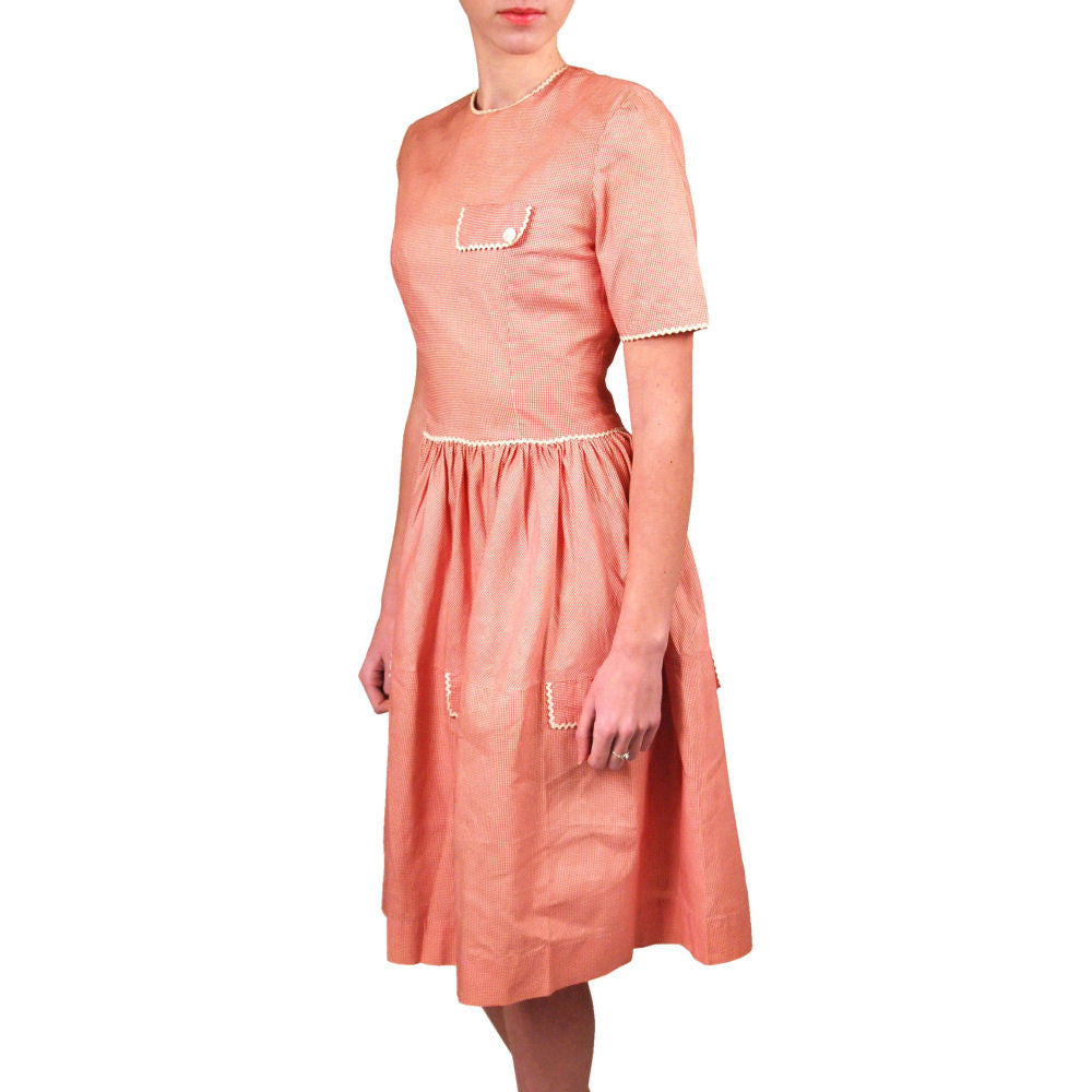Vintage WW2 Cotton Day Dress 1940S Red Gingham Small Guernsey Cart2cart The Best Vintage Clothing