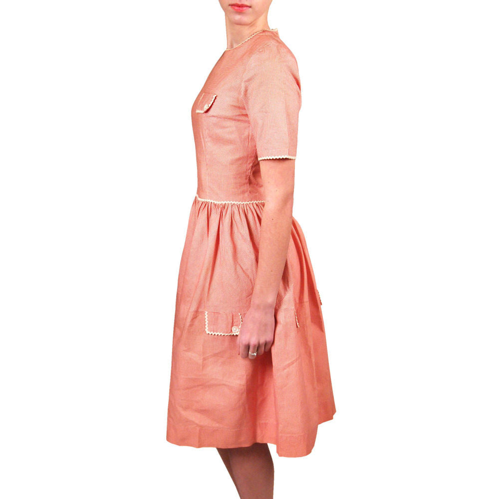 Vintage WW2 Cotton Day Dress 1940S Red Gingham Small Guernsey Cart2cart The Best Vintage Clothing
