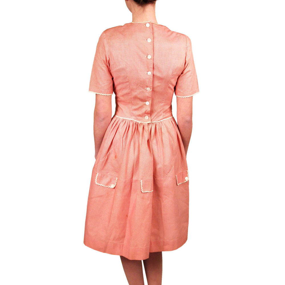 Vintage WW2 Cotton Day Dress 1940S Red Gingham Small Guernsey Cart2cart The Best Vintage Clothing