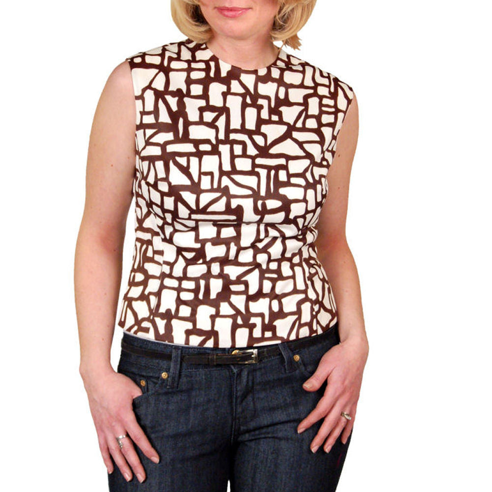 Vintage Blouse Brown & White Abstract Sleeveless 1950S 38 Bust On Sale,Women's The Best Vintage Clothing