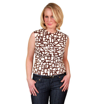Vintage Blouse  Brown & White Abstract Sleeveless 1950S 38 Bust - The Best Vintage Clothing
 - 1