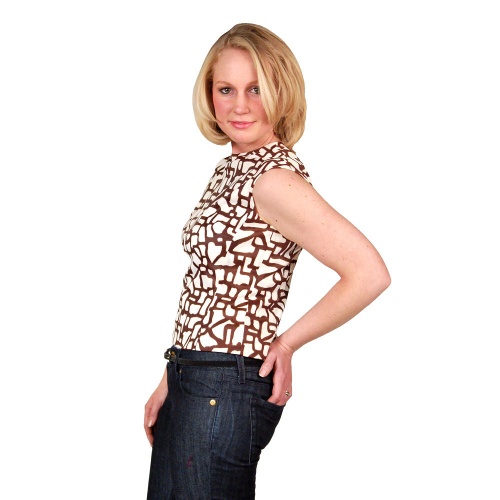 Vintage Blouse Brown & White Abstract Sleeveless 1950S 38 Bust On Sale,Women's The Best Vintage Clothing