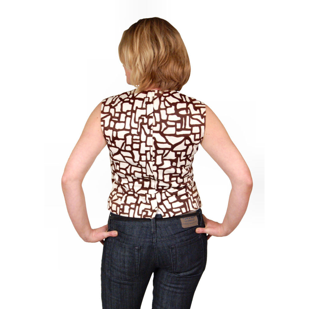 Vintage Blouse Brown & White Abstract Sleeveless 1950S 38 Bust On Sale,Women's The Best Vintage Clothing