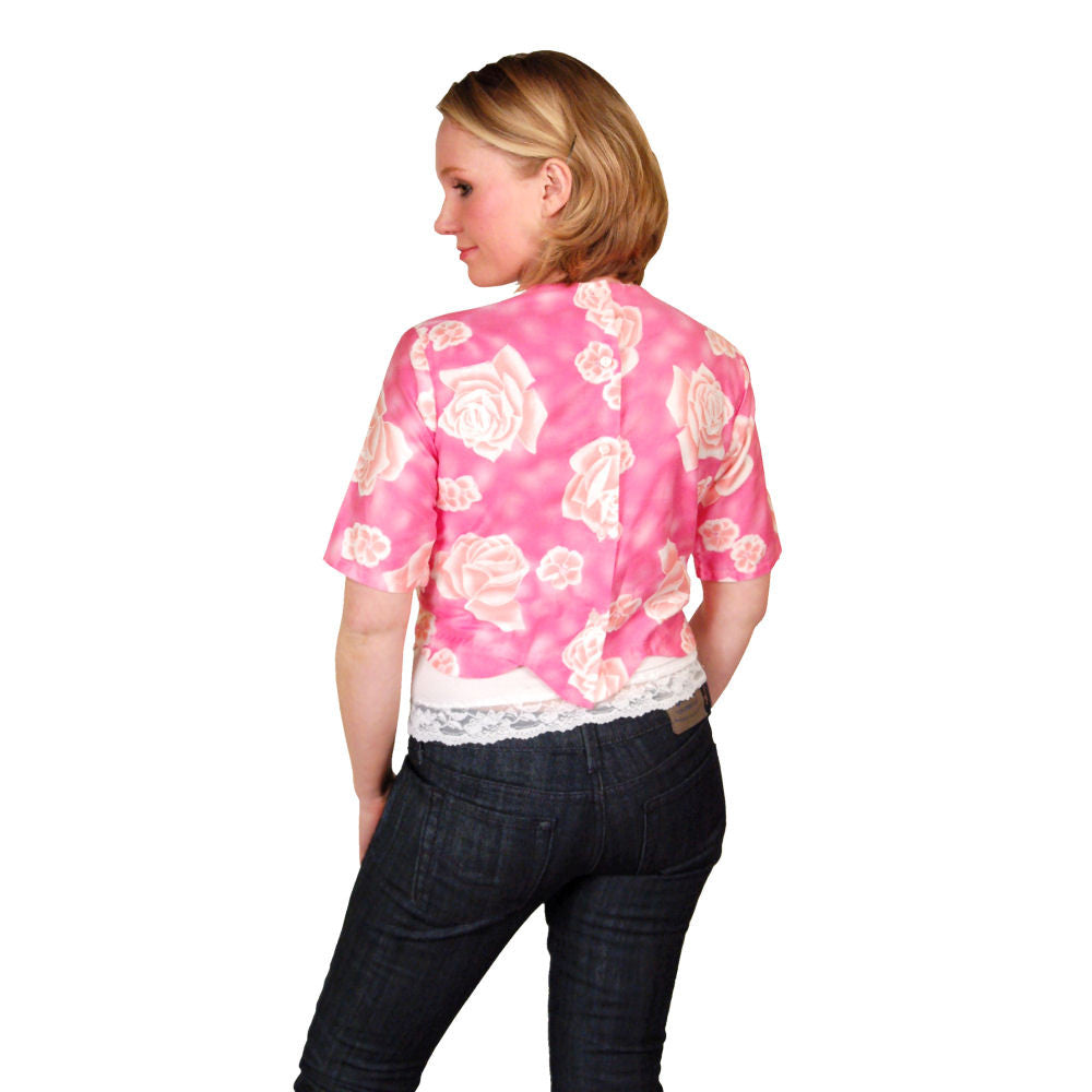 VTG 50s Hong Kong Pink Cotton Blouse Rose Print Scalloped Hem 39 Bust On Sale,Women's The Best Vintage Clothing