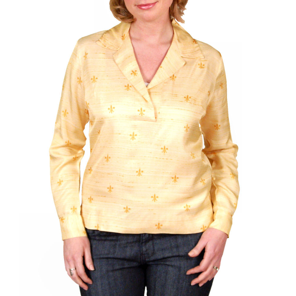 Vintage Blouse Acetate Fleur De Leis Print 1950S 40B Women's The Best Vintage Clothing