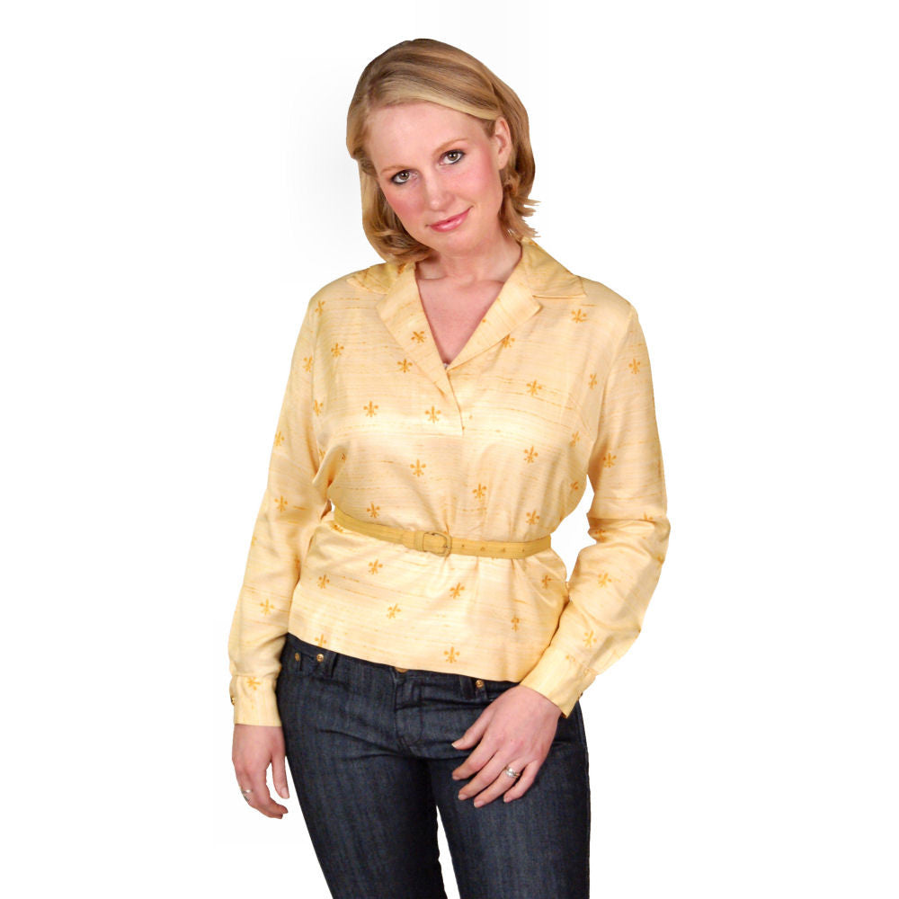 Vintage Blouse Acetate Fleur De Leis Print 1950S 40B Women's The Best Vintage Clothing