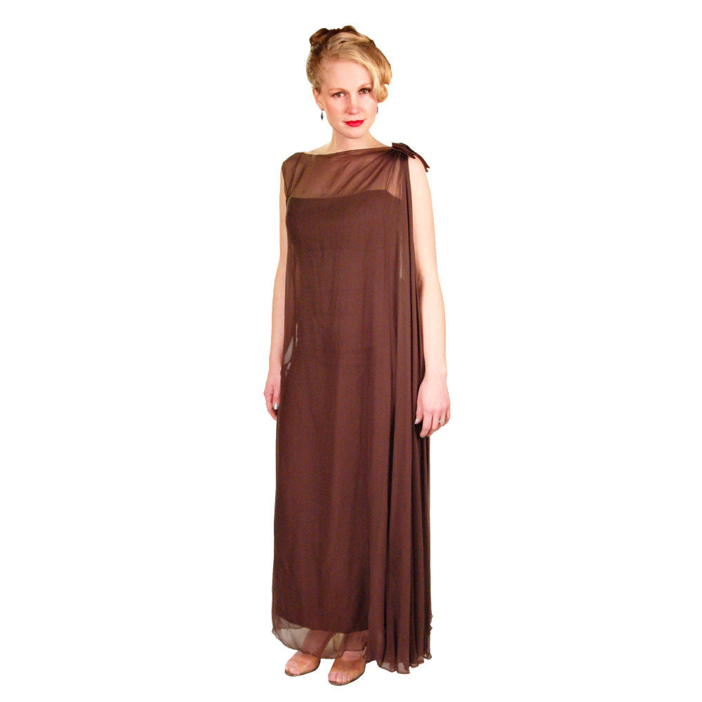 Vintage Silk Chiffon Grecian Goddess Gown Chocolate 1950S 34 Cart2cart The Best Vintage Clothing