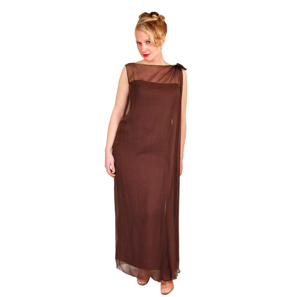 Vintage Silk Chiffon Grecian Goddess Gown Chocolate 1950S 34 Cart2cart The Best Vintage Clothing