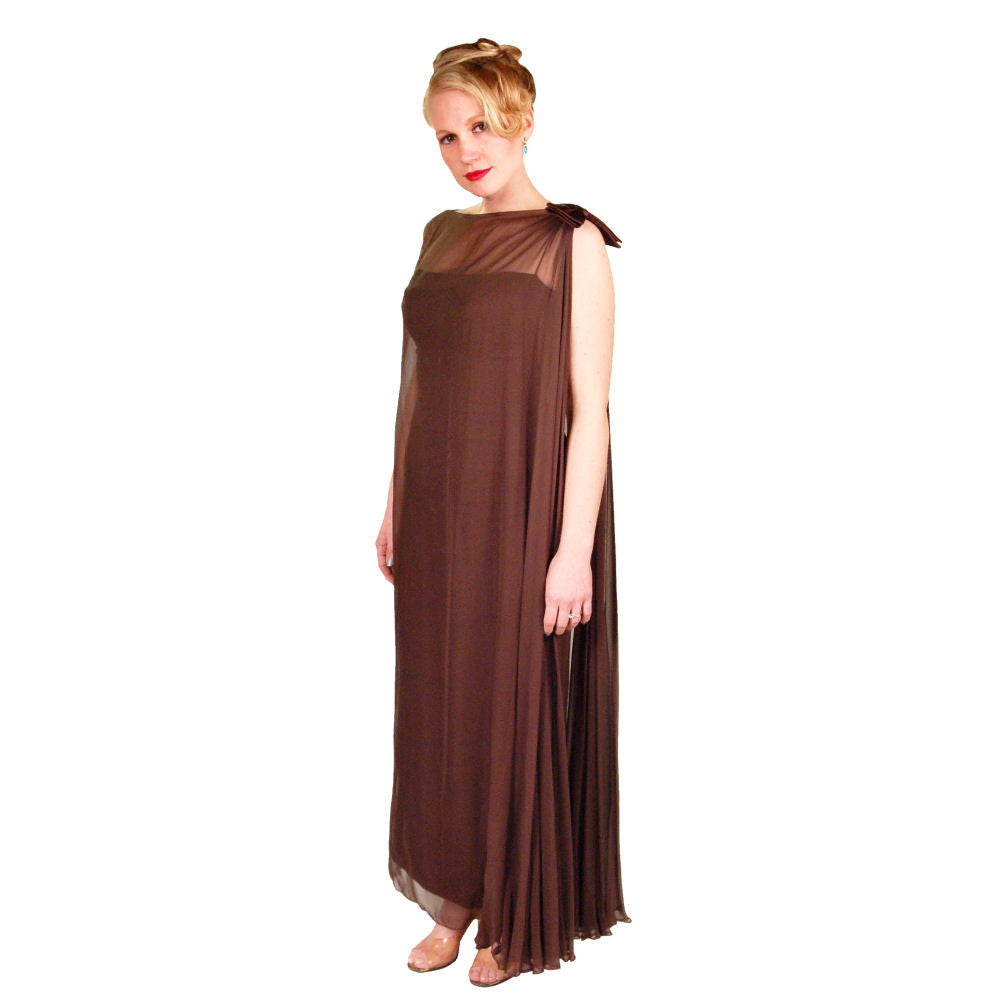 Vintage Silk Chiffon Grecian Goddess Gown Chocolate 1950S 34 Cart2cart The Best Vintage Clothing