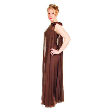Vintage Silk Chiffon Grecian Goddess Gown Chocolate 1970S 34 - The Best Vintage Clothing
 - 1
