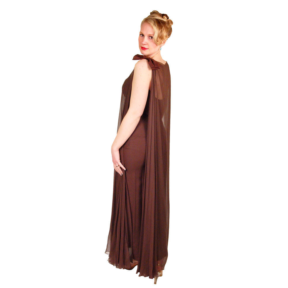Vintage Silk Chiffon Grecian Goddess Gown Chocolate 1950S 34 Cart2cart The Best Vintage Clothing