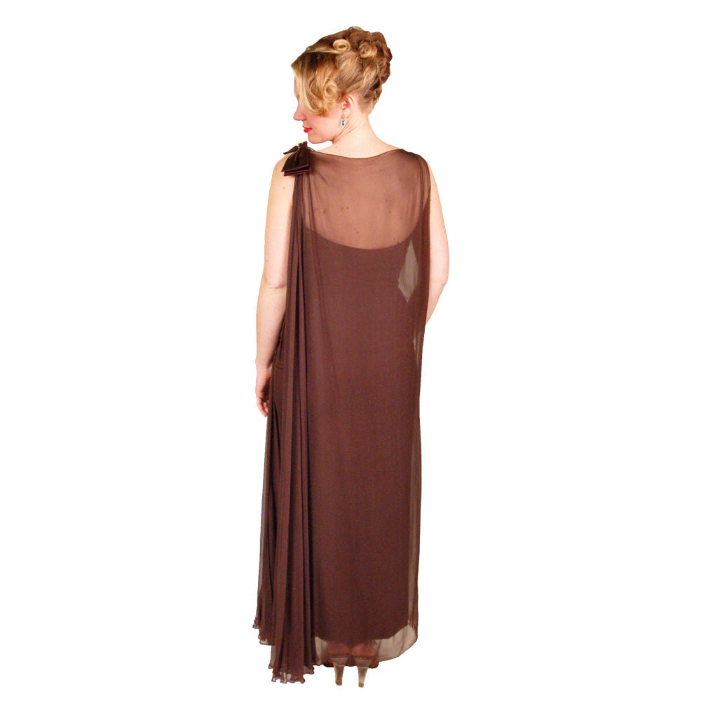 Vintage Silk Chiffon Grecian Goddess Gown Chocolate 1950S 34 Cart2cart The Best Vintage Clothing