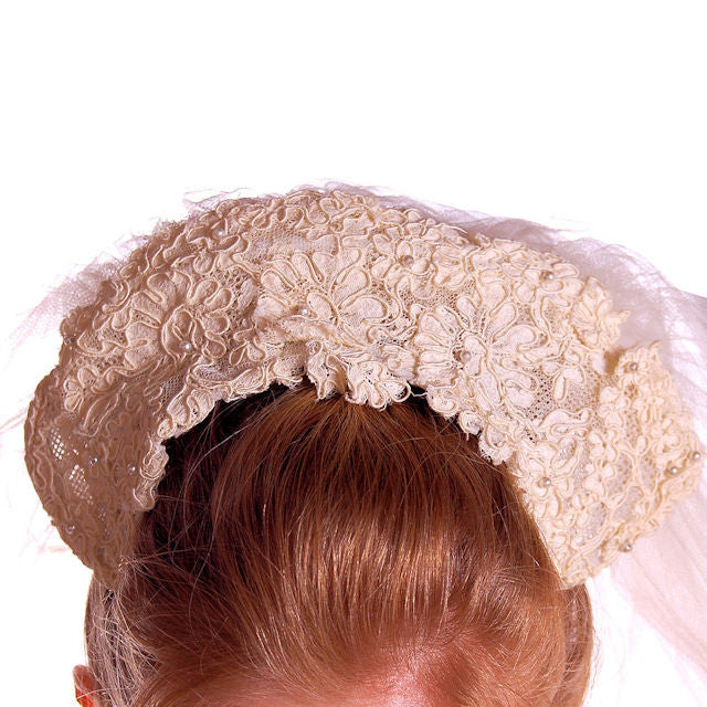 Vintage Wedding Veil Lace Headpiece 1950's 100" Cart2cart The Best Vintage Clothing
