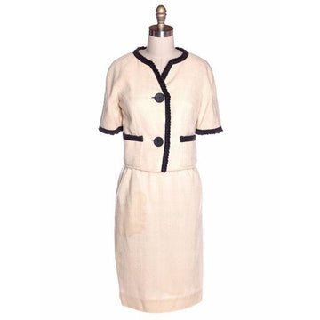 Vintage Suit Ivory Wool /Charcoal Trim Jablow 1950 Costume Damaged - The Best Vintage Clothing
 - 1