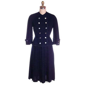 Vintage Navy Gab Suit Double Breasted Blums 1940s Sz 4 36-25-Free Cart2cart The Best Vintage Clothing