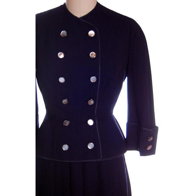 Vintage Navy Gab Suit Double Breasted Blums 1940s Sz 4 36-25-Free Cart2cart The Best Vintage Clothing