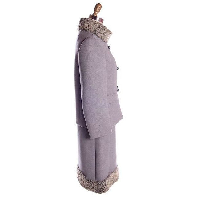 Vintage Gray Suit Silver Persian Lamb Stand Up Collar Late 1950s 39-26-38 Cart2cart The Best Vintage Clothing