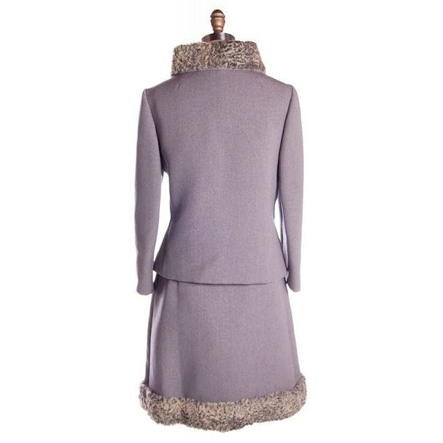 Vintage Gray Suit Silver Persian Lamb Stand Up Collar Late 1950s 39-26-38 Cart2cart The Best Vintage Clothing