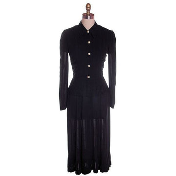 Vintage 2 PC Black Rayon Jacket & Dress w/Pleat Detail 1940s 35-26-38 - The Best Vintage Clothing
 - 1