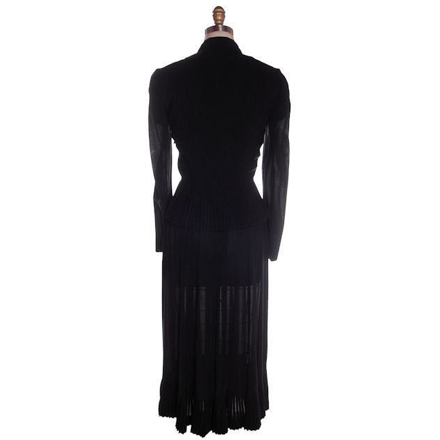 Vintage 2 PC Black Rayon Jacket & Dress w/Pleat Detail 1940s 35-26-38 Cart2cart Junior Guild
