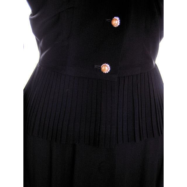 Vintage 2 PC Black Rayon Jacket & Dress w/Pleat Detail 1940s 35-26-38 Cart2cart Junior Guild