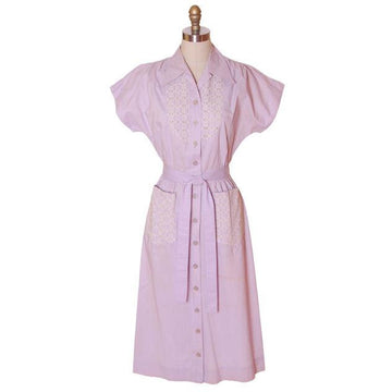 Vintage Lavender Cotton House Dress 1940s Nice Details 38-26-42 - The Best Vintage Clothing
 - 1