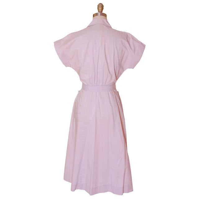 Vintage Lavender Cotton House Dress 1940s Nice Details 38-26-42 Women's The Best Vintage Clothing