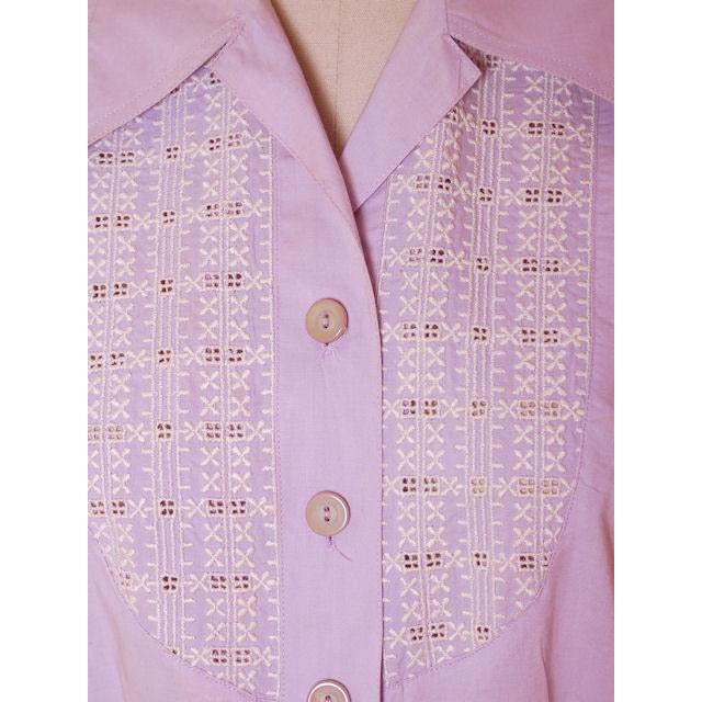 Vintage Lavender Cotton House Dress 1940s Nice Details 38-26-42 Women's The Best Vintage Clothing