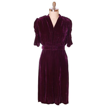 Vintage Dress Eggplant Purple Velvet Early 1940s Magicvel 44-36-42 - The Best Vintage Clothing
 - 1