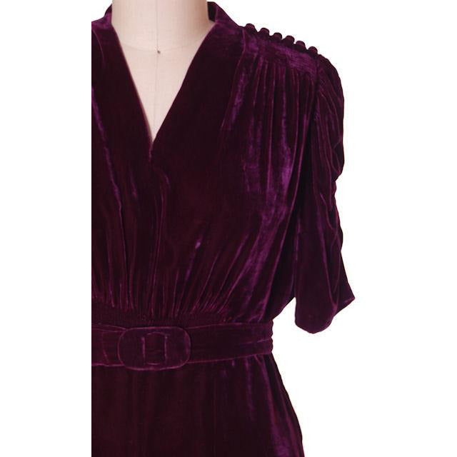 Vintage Dress Eggplant Purple Velvet Early 1940s Magicvel 44-36-42 Women's The Best Vintage Clothing