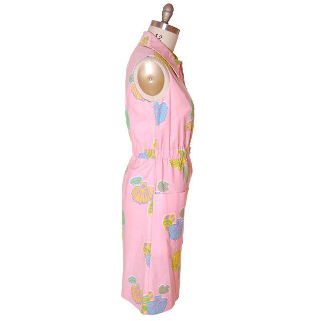 Vintage Pink Swirl Dress Sea Shell Pattern Concept 70s 40-34-43 Women's,On Sale The Best Vintage Clothing