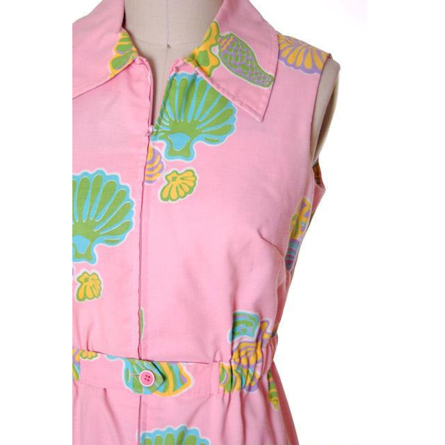 Vintage Pink Swirl Dress Sea Shell Pattern Concept 70s 40-34-43 Women's,On Sale The Best Vintage Clothing