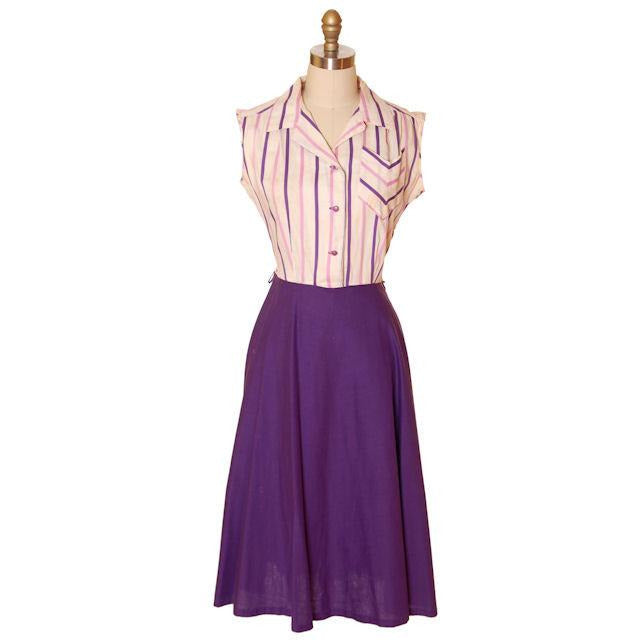 Vintage House Dress Purple/Stripes 1940s 43-30-48 - The Best Vintage Clothing
 - 1