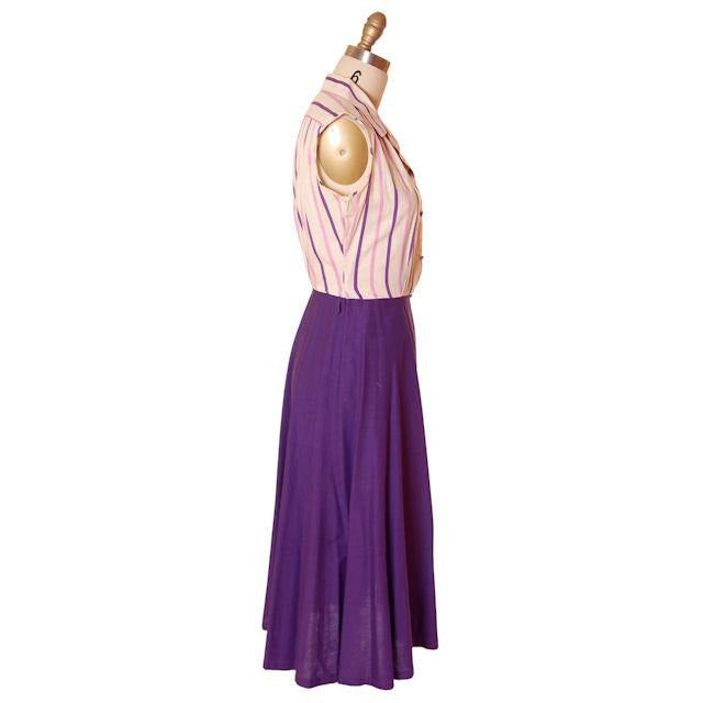 Vintage House Dress Purple/Stripes 1940s 43-30-48 Women's,On Sale The Best Vintage Clothing