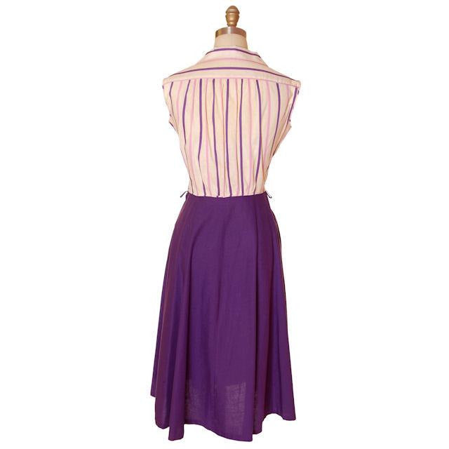 Vintage House Dress Purple/Stripes 1940s 43-30-48 Women's,On Sale The Best Vintage Clothing